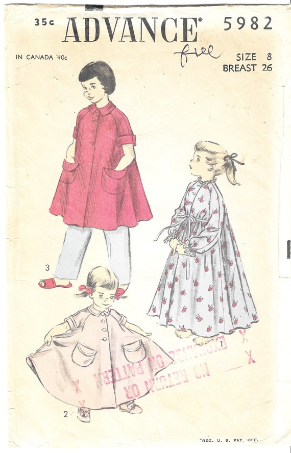 Advance 5982 Vintage 1951 Sewing Pattern Girls Robe Peignoir Swing Robe Swing Coat Mother Daughter Robes Unprinted Pattern Girls Size 8 Etsy Ireland
