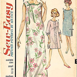 Advance 3279, Vintage 1960s Sewing Pattern, Misses Nightgown or Shift Dress, Knee or Maxi Length, Scoop Neck, Sleeveless or Elbow, Complete