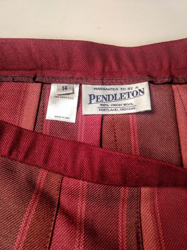 Vintage 1990s Pleated Midi Skirt Pendleton 100/% Wool Purple Burgundy Green Brown Plaid Classic Preppy Size 14 Waist 34