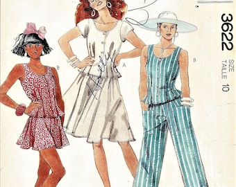 McCall's 3622, Vintage 1988 Sewing Pattern, Rare, Womens/Misses Flirty Top With Tucked Peplum, Full Skirt, Cropped Pants, Shorts, UNCUT