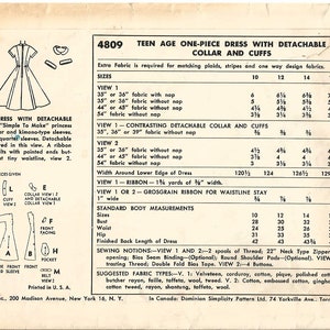 Simplicity 4809, Rare Vintage 1954 Sewing Pattern, Misses/teen Fit and ...