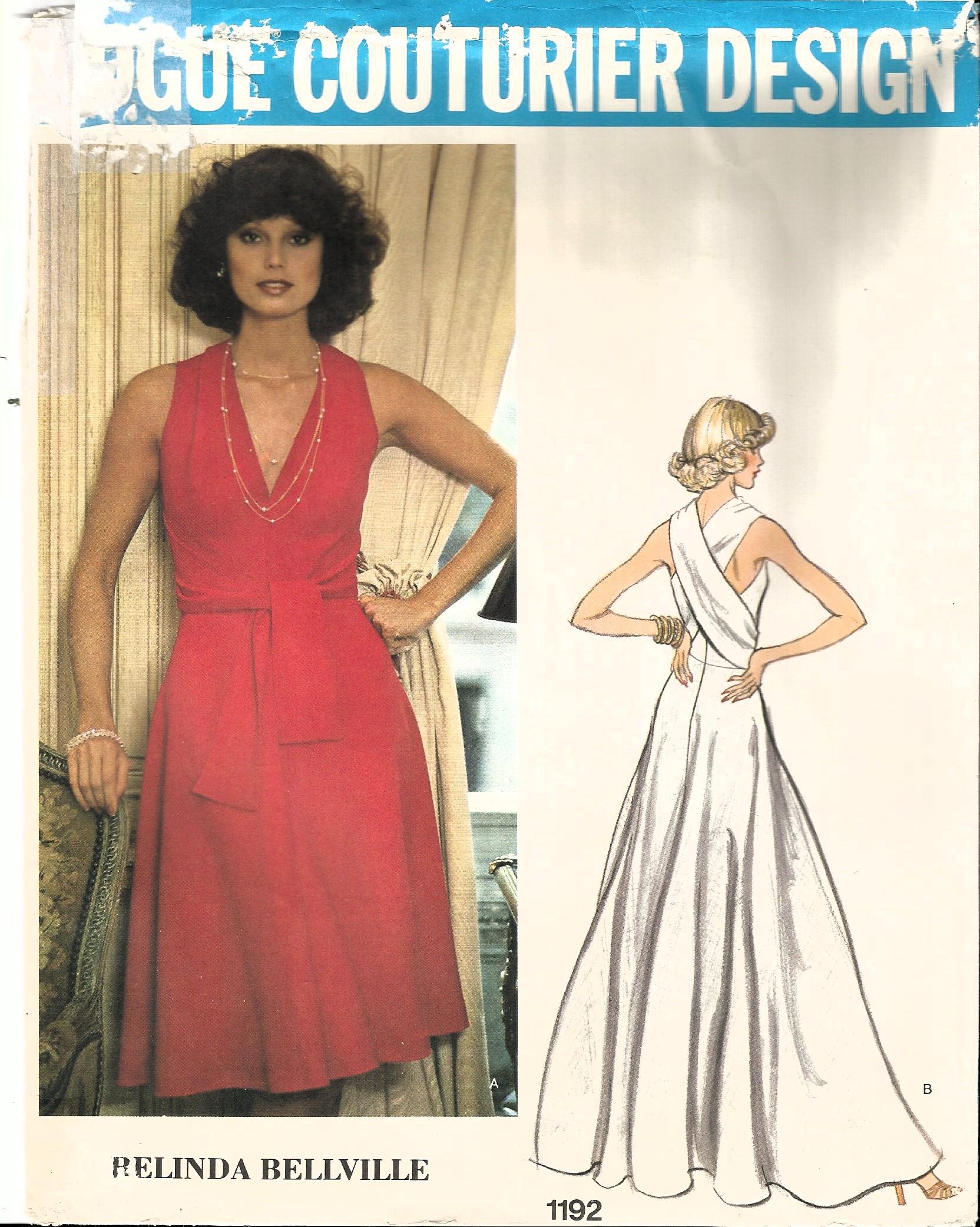 Vogue 1192, Vintage 1975 Sewing Pattern, Couturier Design by Belinda Bellville, Not A Repro, Halter Dress w/2 Length Options, Uncut and FF