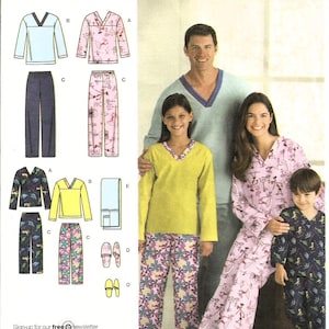 Simplicity 3935, Vintage 2006 Sewing Pattern, Family Pajamas including Pants, Top, Slippers, Child Teen Adult Sizes, Cut and Uncut Pieces