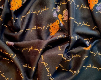 1970’s Vintage Print Fabrics Mon Petit Chow Je J&#39;Adore, Boho Hippie Romantic, Light Weight Blouse Fabric, Acetate or Rayon Acetate Blend