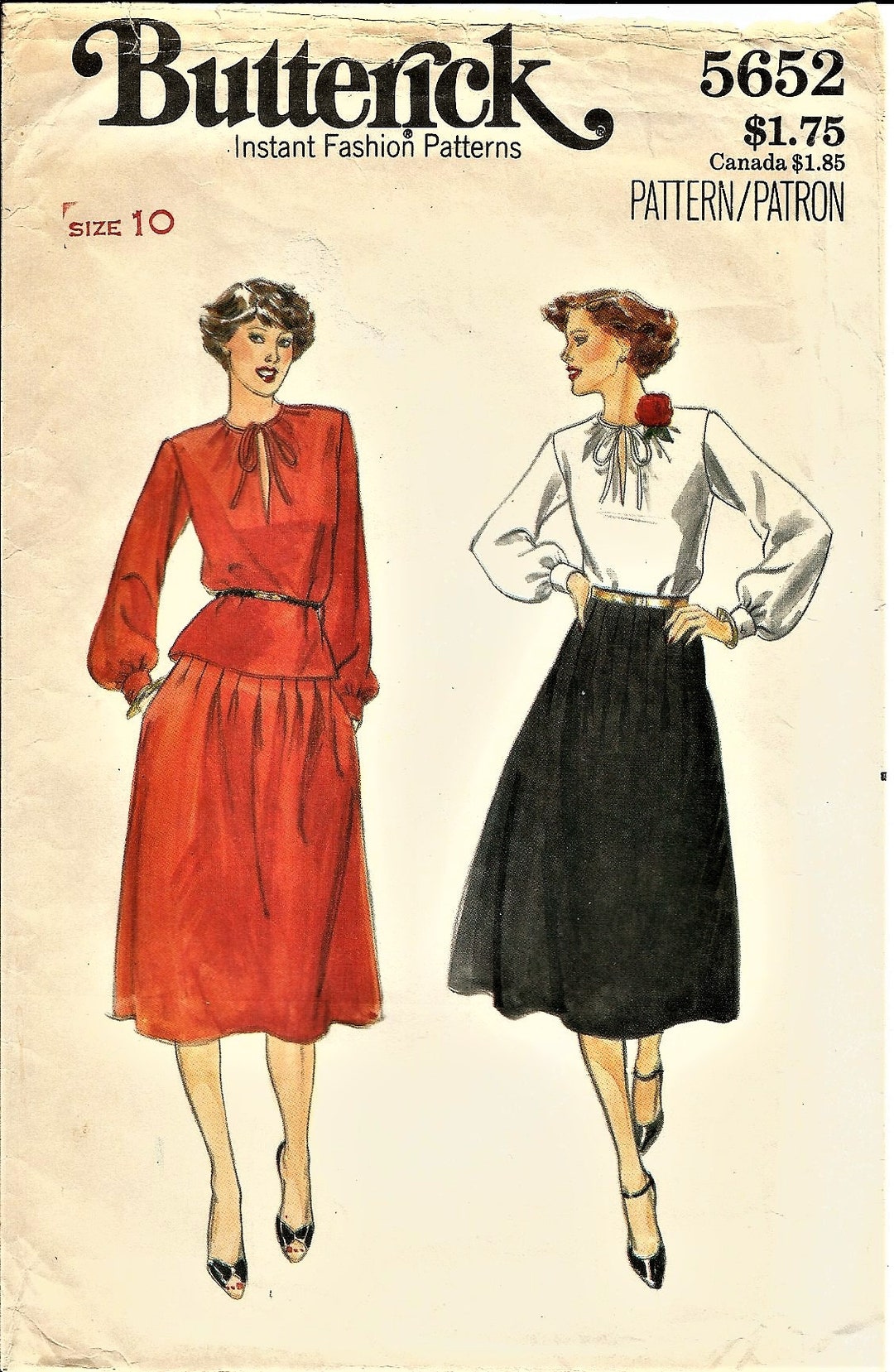Butterick 5652, Vintage 1977 Sewing Pattern, Misses Top Skirt Dress ...