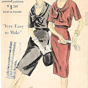 Vogue Special Design 4121, Vintage 1960 Sewing Pattern, Misses One Piece Dress, V-Neck with Soft Tied Bow, Easy To Sew, Bust 34 Cut Complete