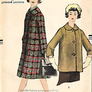 Vogue 1627, Vintage 1958 Sewing Pattern, Misses or Teen Coat or Jacket, Long or 3/4 Sleeves, Round Collar, Patch Pockets, Size 12, UNCUT FF