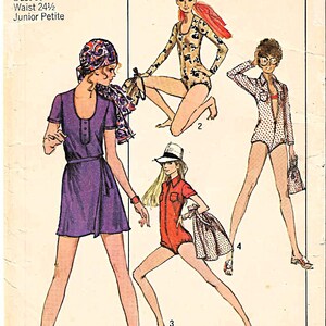 May include: Vintage Simplicity sewing pattern 3880. The pattern features illustrations of four different body suit designs. The pattern includes sizing information: Bust 33 inches, Waist 24.5 inches, and Junior Petite.