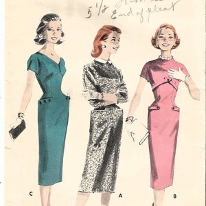 Butterick 8111, Vintage 1957 Sewing Pattern, Misses/Teen Sheath Dress, Wiggle Dress, Neckline and Sleeve Variations, Cut, Complete, Size 11