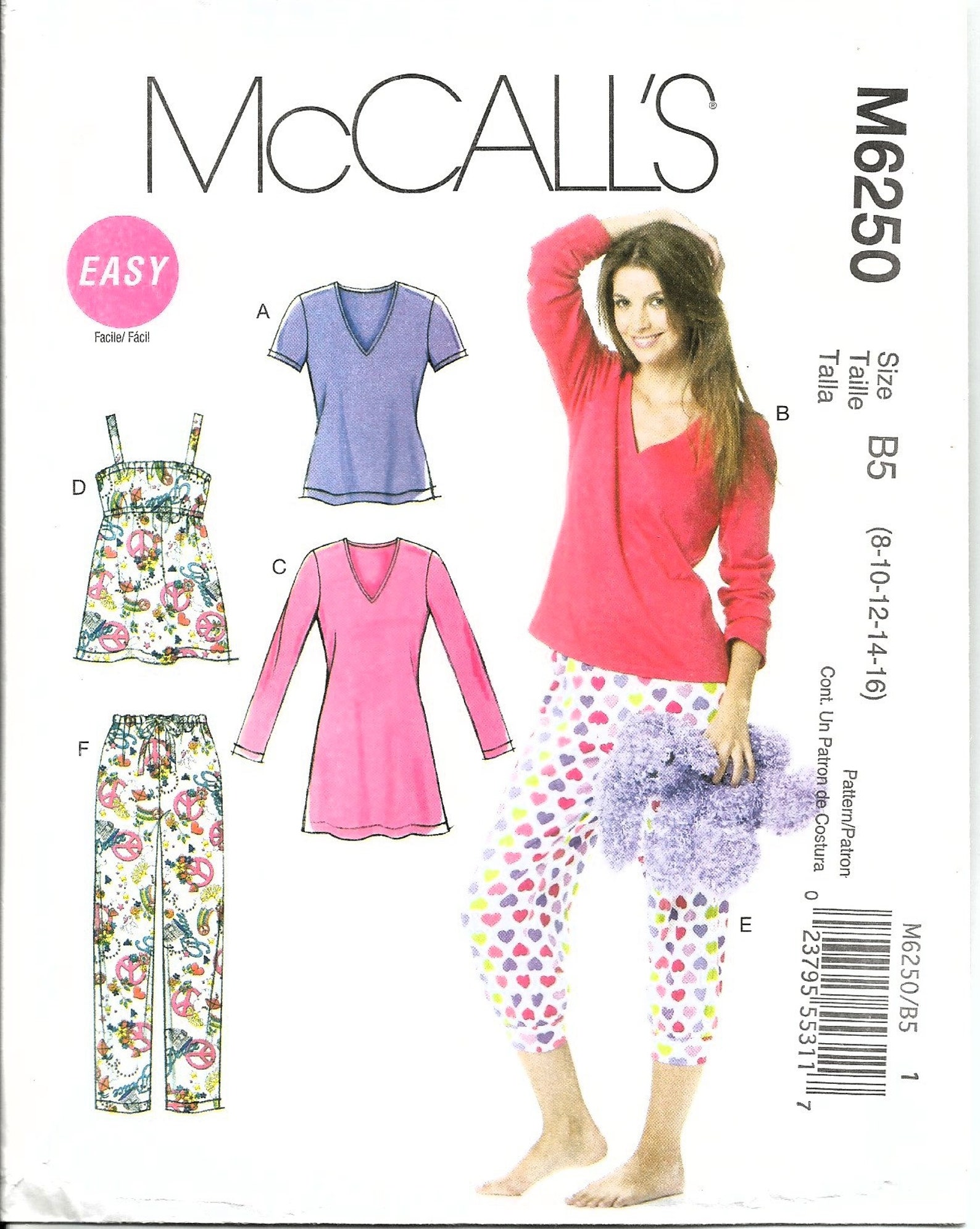 Mccall's 6250, Vintage 2010 Sewing Pattern, Misses Pajama Pjs for ...