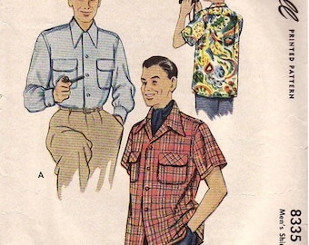 Mccall's 5389, Vintage 1960 Sewing Pattern, Men's Casual Shirt, Button ...
