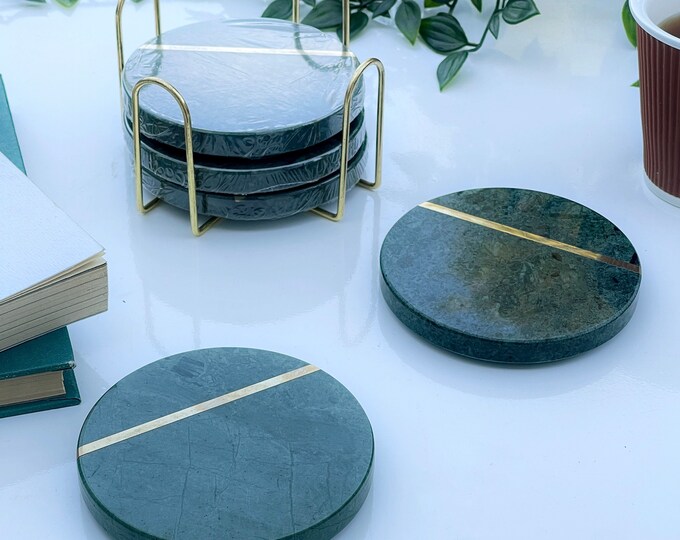 Emerald Green and Gold Coaster Handmade Agate Geode Resin Coaster Home