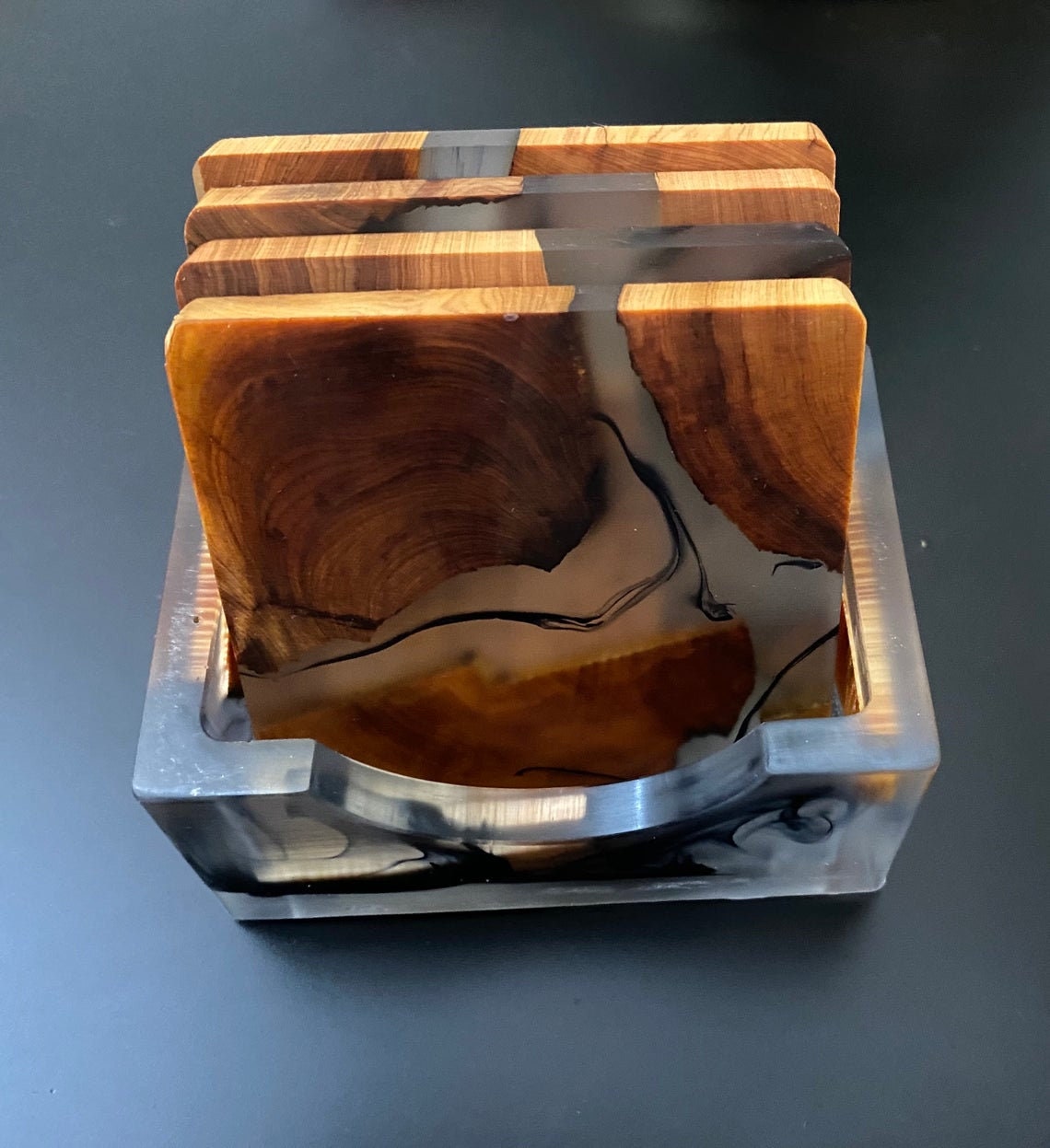 Set of 4/6 Wooden Coasters with holder Resin Epoxy Coasters Etsy