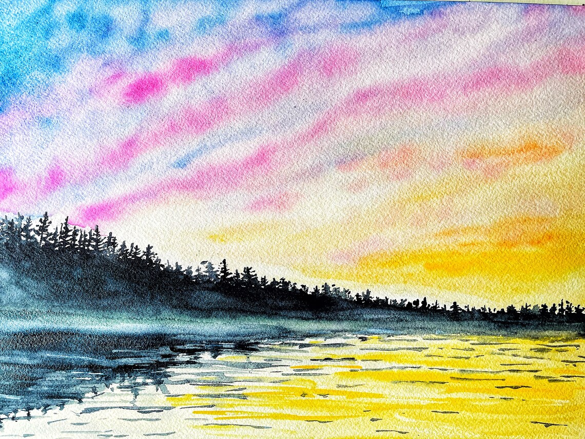 Landscape Wall Painting Watercolor Handmade Artwork Living | Etsy