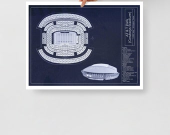 AT&T Stadium Football Seating Map Poster - 12x12 Matte Print, Wall Art For Sports Fans & Man Caves