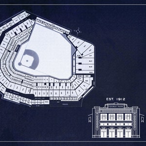 Poster Fenway Park - Blueprint Art Print Navy -  Baseball - Boston Red Sox Fans - Vintage Wall Art - Gift - PRINTABLE - DIGITAL Download