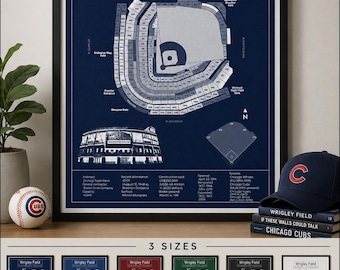 Wrigley Field Blueprint Print | Chicago Cubs Stadium Wall Art | Framed Baseball Poster | Chicago Decor | Sports Fan Gift