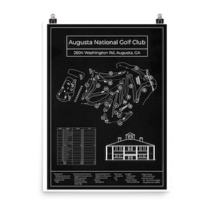 Poster Augusta National Golf Club Blueprint Art Print Black  Vertical - Vintage Wall Art - Gift - PRINTABLE - DIGITAL Download - Minimalist