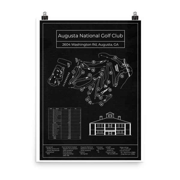 Poster Augusta National Golf Club Blueprint Art Print Black  Vertical - Vintage Wall Art - Gift - PRINTABLE - DIGITAL Download - Minimalist