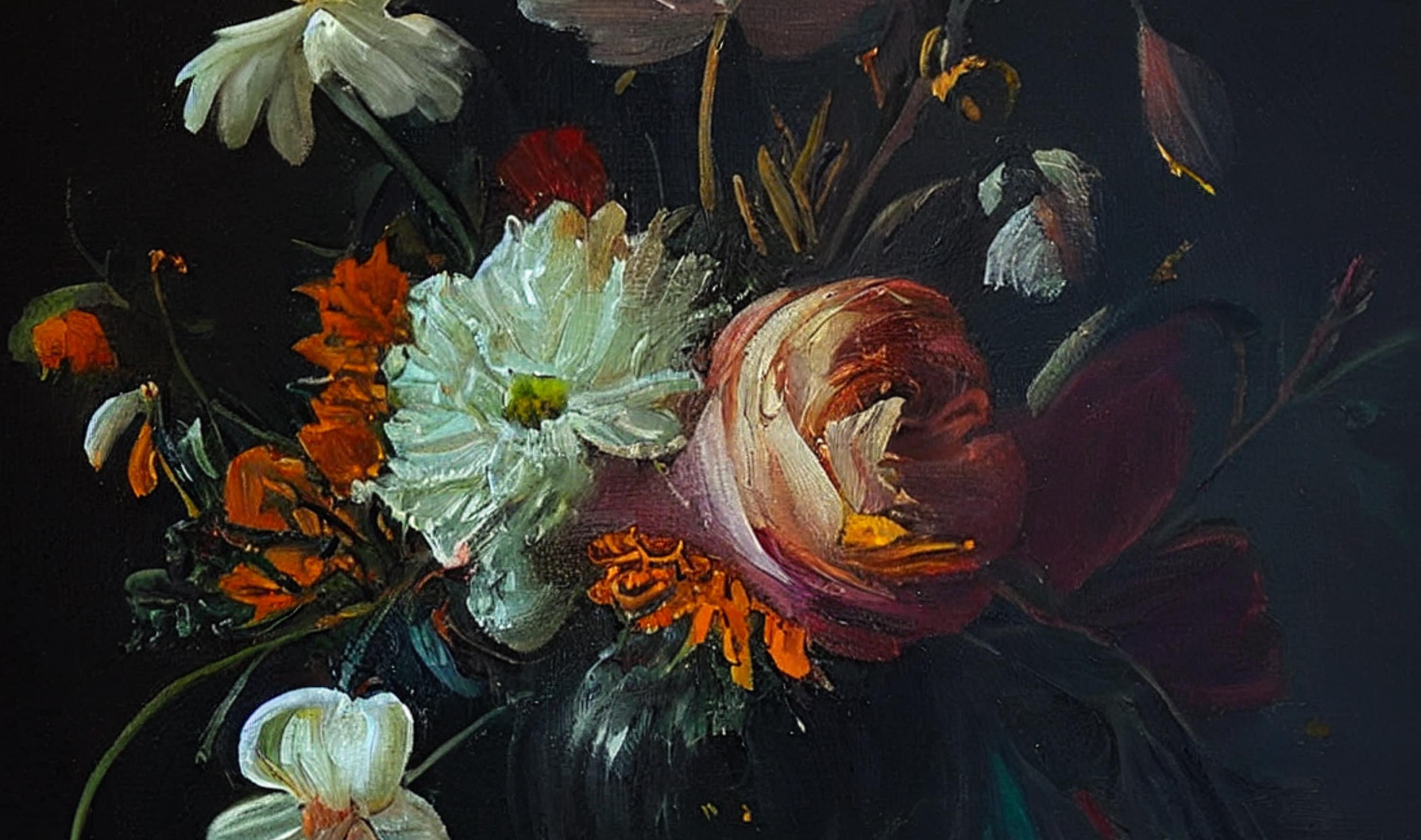 Moody Antique Flowers Print - Floral Still Life Oil Painting ...