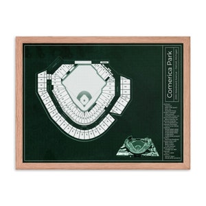 Poster Comerica Park, Blueprint Art Print, Green, Vintage Wall Art, Baseball Fans, Tiger Stadium, Detroit Tigers, Digital Art, Printable