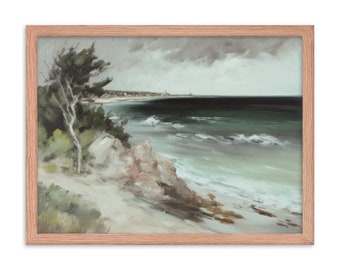 Moody Coastal Print - Vintage Seascape Oil Painting - Rustic painting - Digital Art - PRINTABLE - Coastal Decor