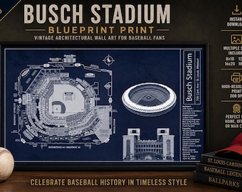 Tryck av Busch Stadium-ritning | Väggkonst för St. Louis Cardinals | Affisch för basebollstadion | Utskrivbar digital nedladdning | Vintage sportdekor