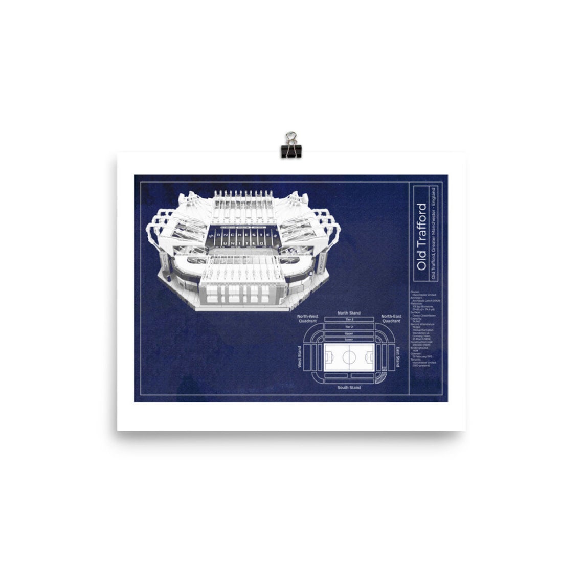 Poster Old Trafford Stadium Blueprint Art Print Vintage Etsy