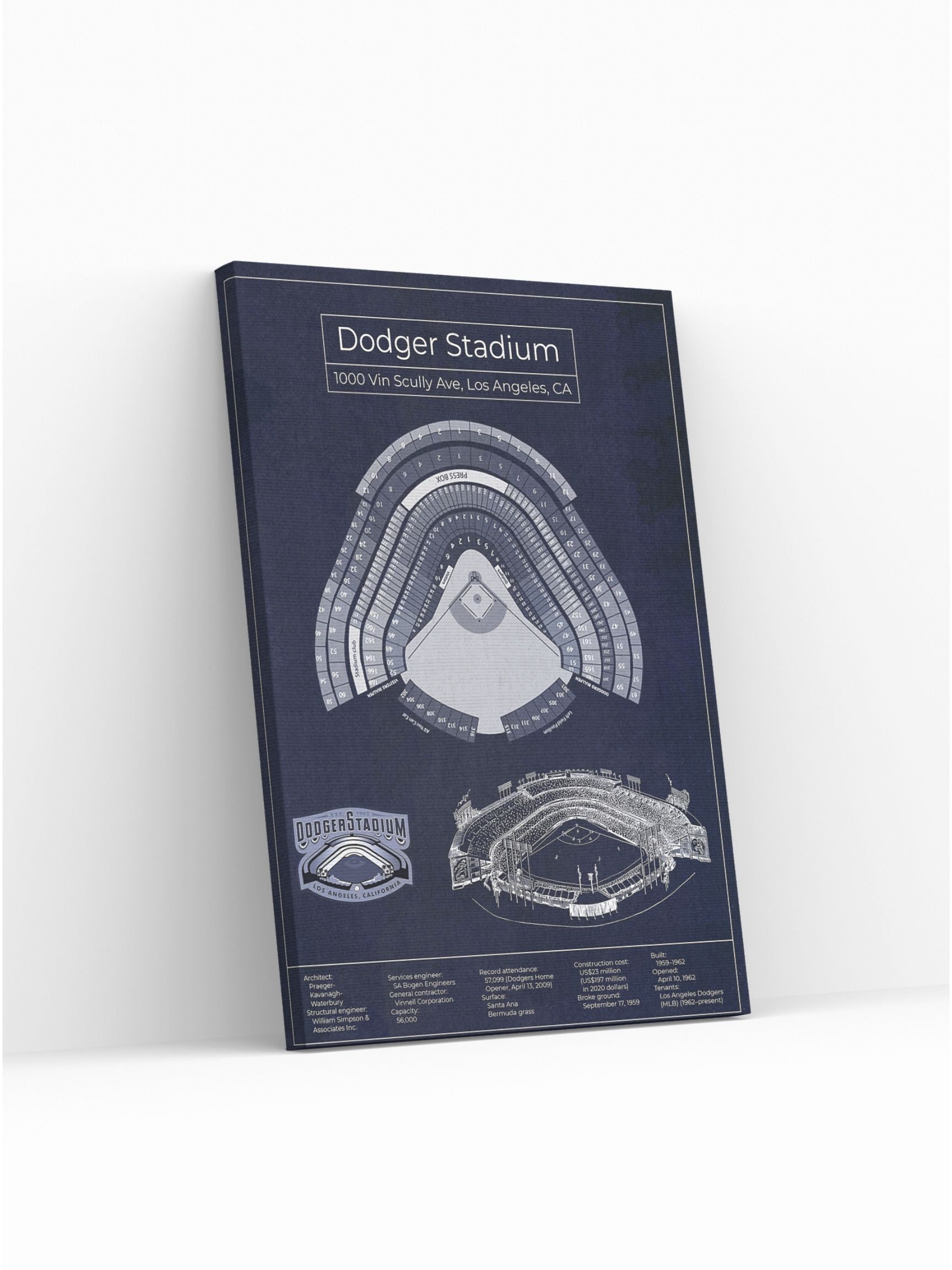 Poster Dodger Stadium Los Angeles Dodgers Fans Baseball Blueprint Navy Vertical Vintage Wall Art ...
