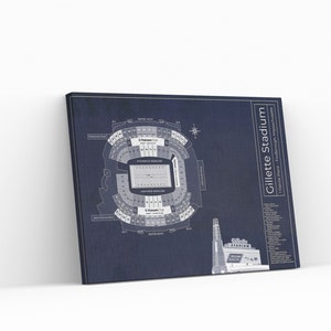 Poster Gillette Stadium, New England Patriots Fans, Blueprint Art Print Navy, Vintage Wall Art, NFL, Football, Printable, Digital Download