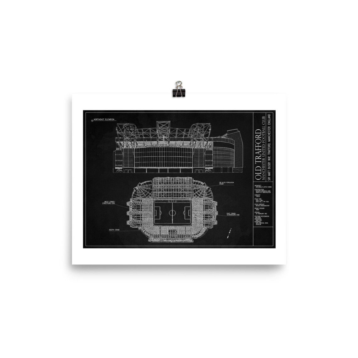 Poster Old Trafford Stadium Blueprint Art Print Black / Etsy