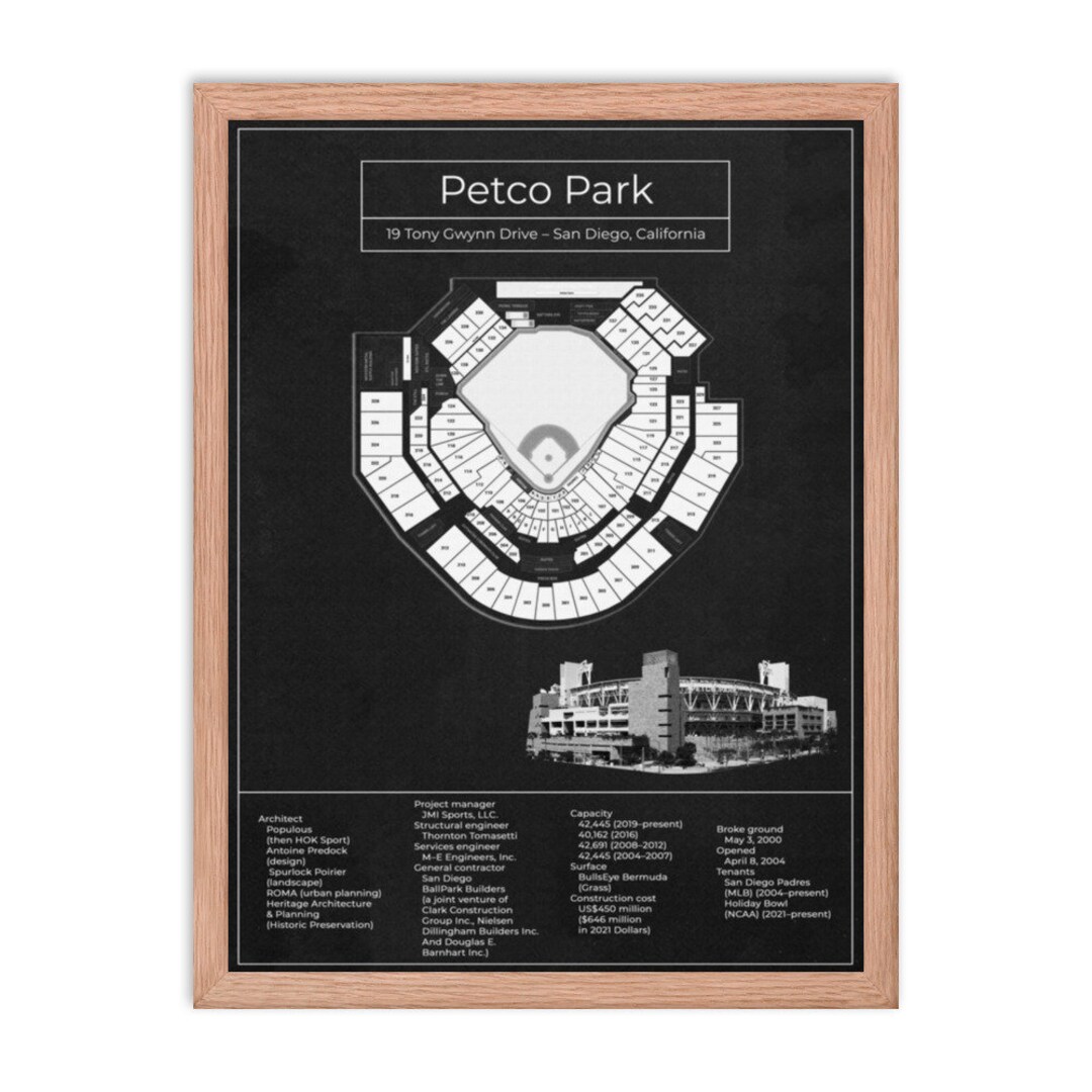 Poster Petco Park, Blueprint Art Print Vertical, Black, Vintage Wall ...