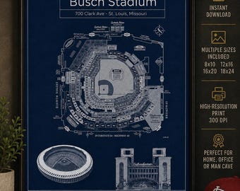 Tryck av Busch Stadium-ritning | Väggkonst för St. Louis Cardinals | Affisch för basebollstadion | Utskrivbar digital nedladdning | Vintage sportdekor