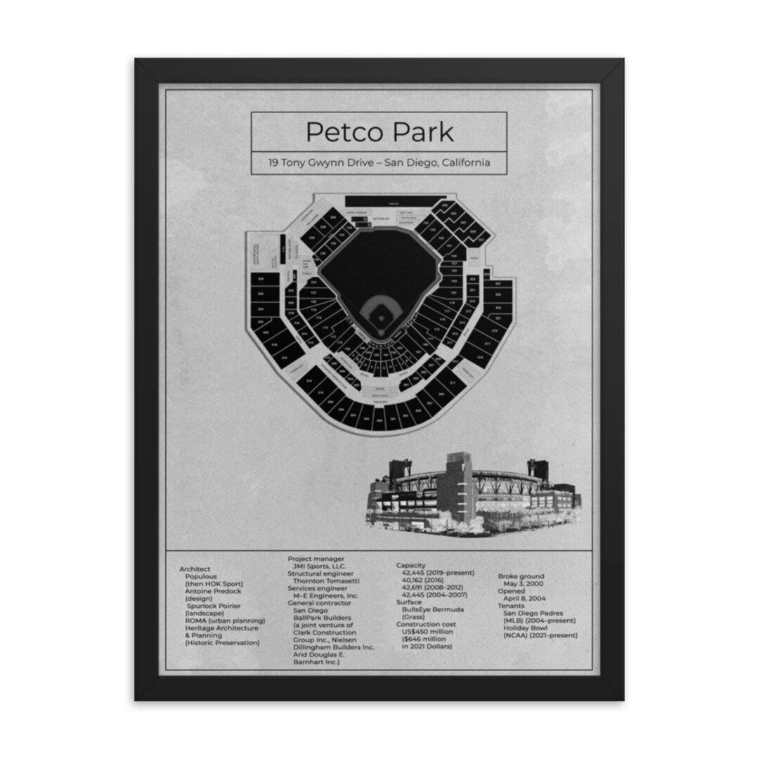 Poster Petco Park, Blueprint Art Print Vertical, White, Vintage Wall ...