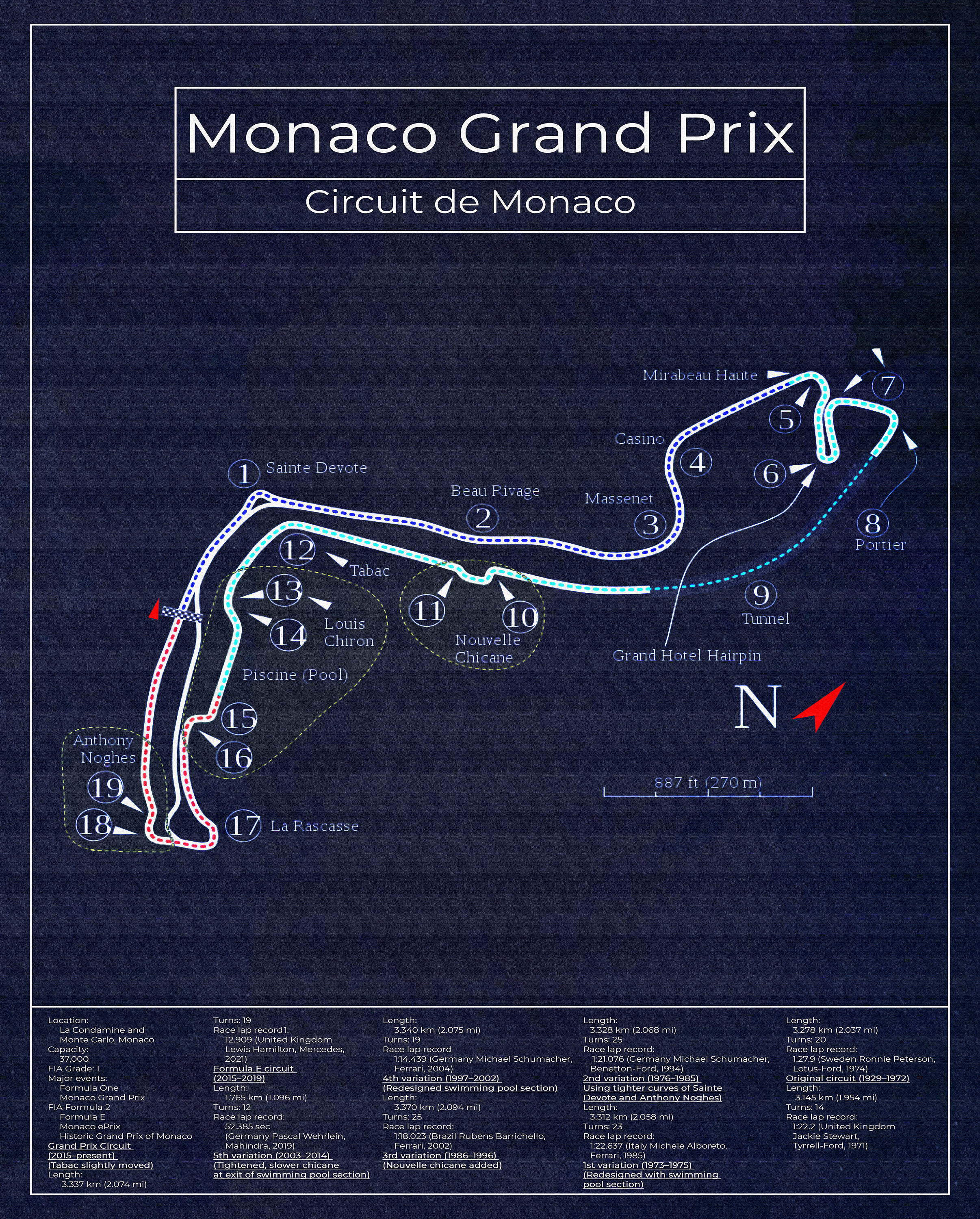 Poster Circuit De Monaco - Monaco Grand Prix Formula 1 - Blueprint