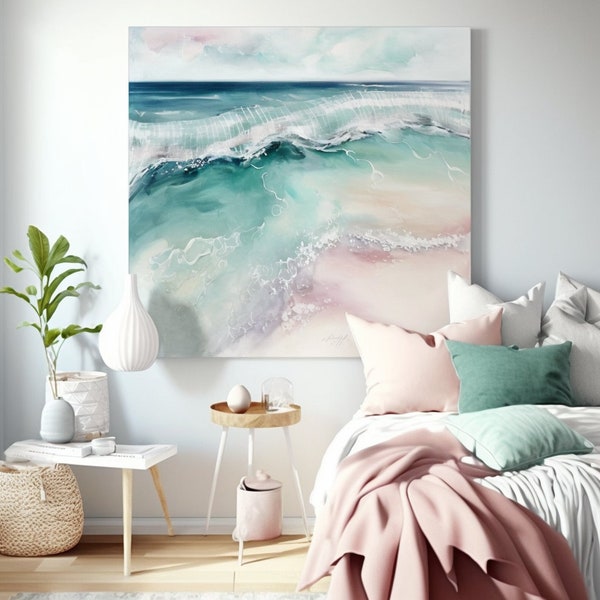 Coastal Beach Print - Ocean Painting - Waves - Turquoise Ocean - Wall Art - PRINTABLE - Coastal, Tropical, Nordic Decor - DIGITAL Download