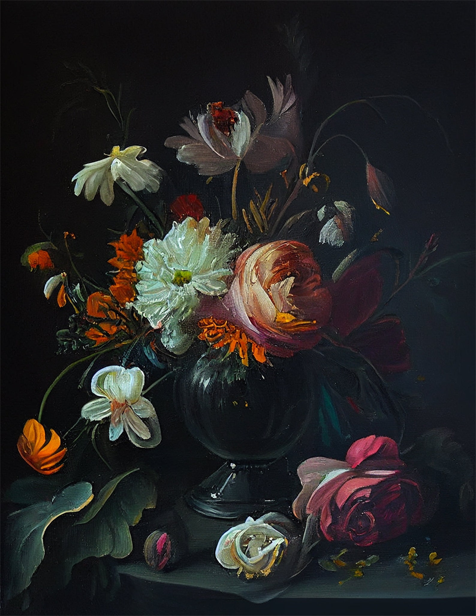 Moody Antique Flowers Print - Floral Still Life Oil Painting ...