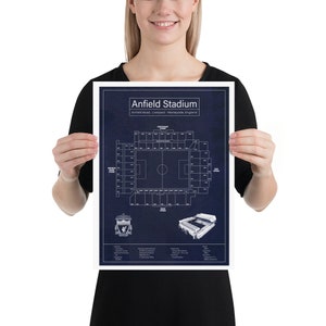 Poster Anfield Stadium - Liverpool - England - Football - Blueprint Art Print Navy Vertical - Vintage Wall Art PRINTABLE - DIGITAL Download