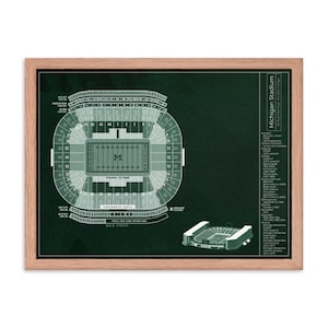 Poster Michigan Stadium, Blueprint Art Print Green, Vintage Wall Art, The Big House, Football, Wolverines, Gift, Printable, Digital Download