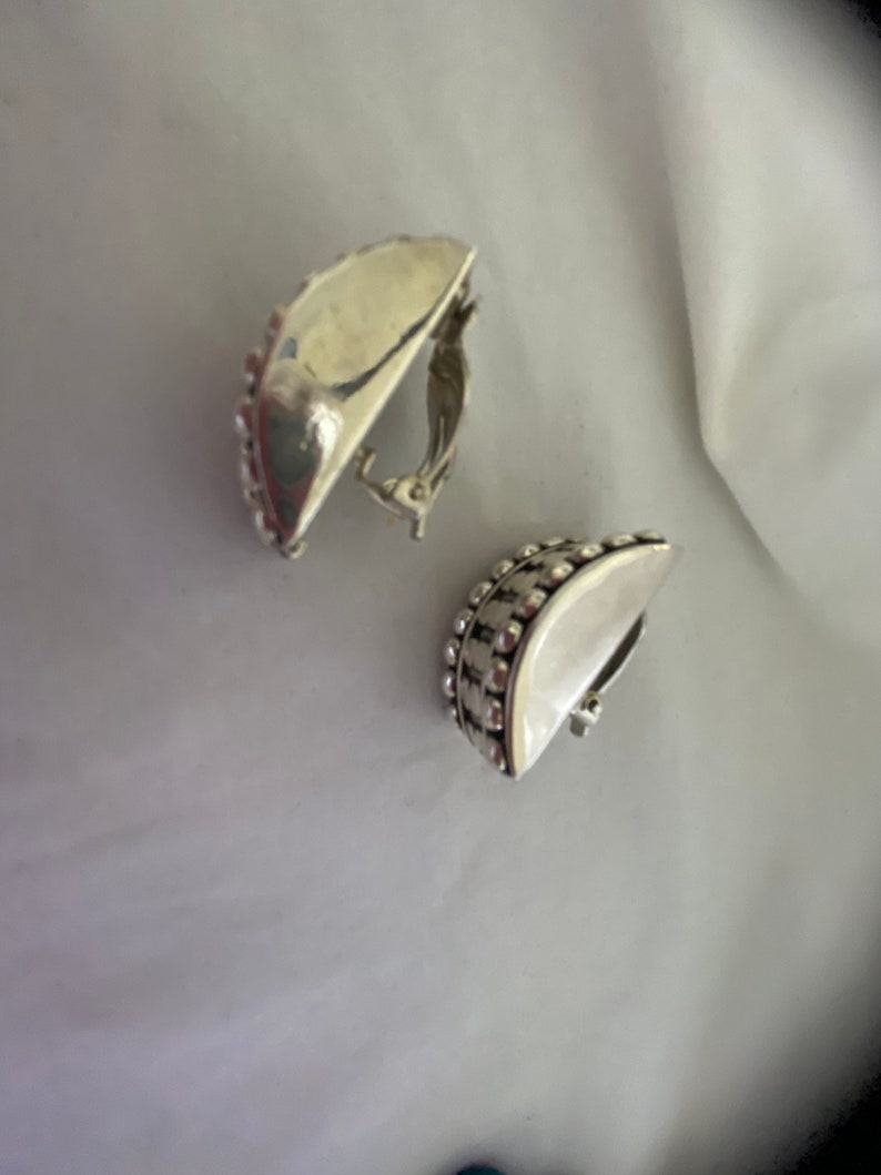 Large and Chunky Vintage Silver Tone Clip On Earrings in Half Moon Half Round Excellent Condition