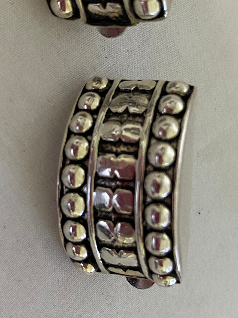 Large and Chunky Vintage Silver Tone Clip On Earrings in Half Moon Half Round Excellent Condition