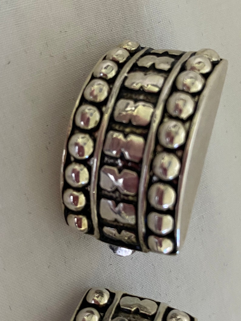 Large and Chunky Vintage Silver Tone Clip On Earrings in Half Moon Half Round Excellent Condition