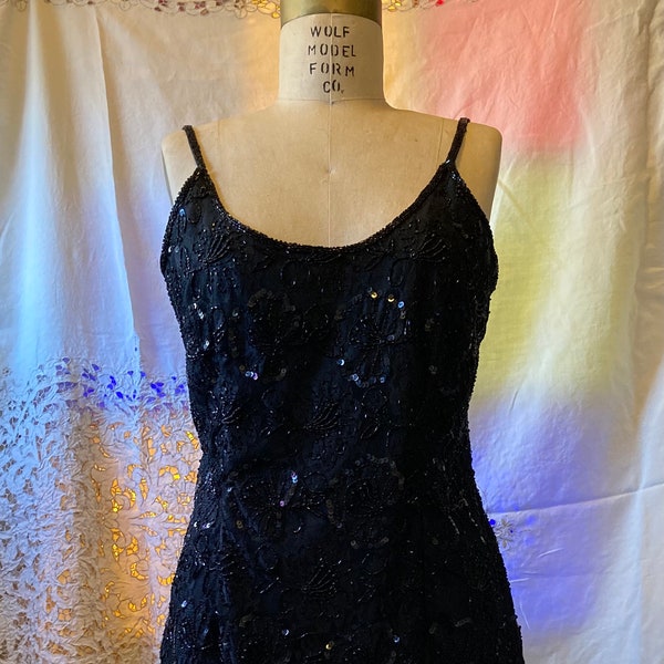 1980s Stengay Beaded Silk Cocktail Dress w/ Jacket, Woman’s Large