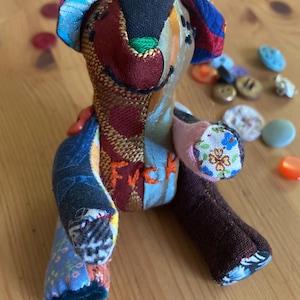 Cursing Patchwork Bear: Handmade Posable Art Doll