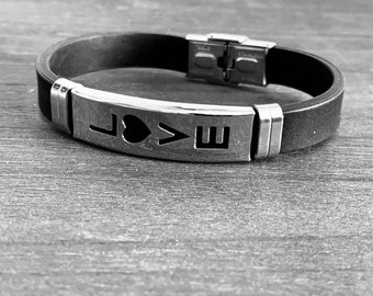 Unisex Silicone Love Bracelet, Stainless Steel Romantic Gift, Valentines Day Jewelry, Engraved Heart Bangle, Anniversary Gift