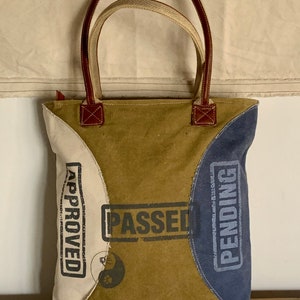 Vintage military upcycled canvas & leather Approved tote handbag
