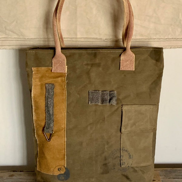 Vintage military upcycled canvas tote handbag