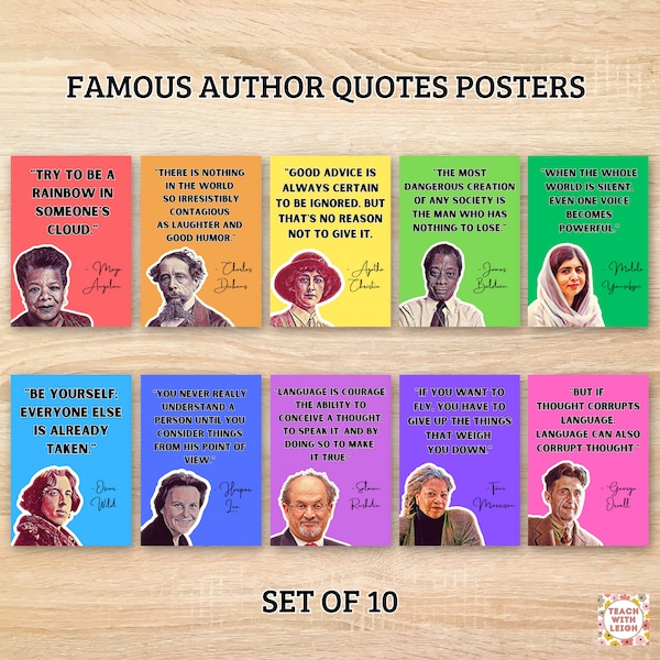 Famous Author Quotes Classroom Poster Set of 10 / Education / Language Posters / Homeschool