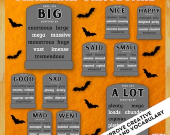 Synonym Overused Words Poster, Synonym Poster Set, Grammar Posters, Halloween Grammar Set of 10, English Posters, Halloween, Home school