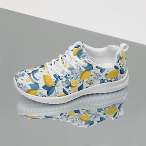 Citrus Pattern Sports Shoes | Amalfi Lemon Blossom Citrus Print Ultralight Women’s Sneakers | Mediterranean Coastal Running Shoes
